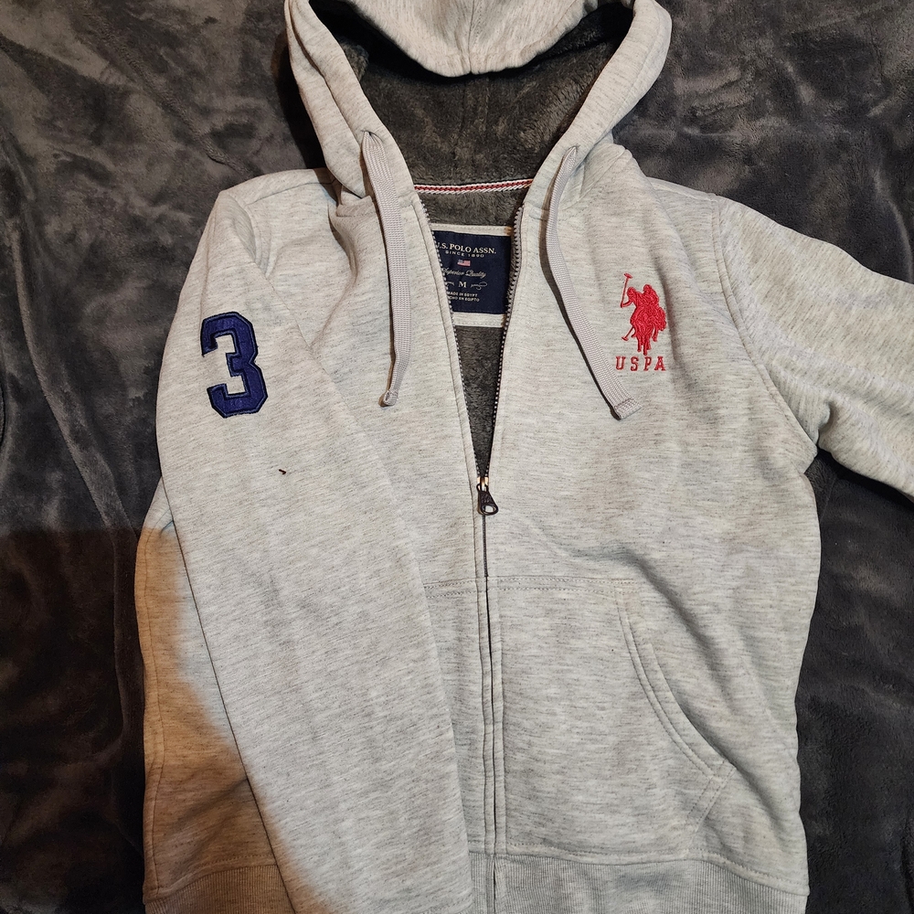 U.S. Polo Assn. Gray Hoodie with Red and Blue Accents